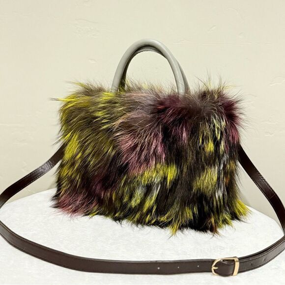 Colorful Handmade Luxury Real Fox Fur Top Handles Satchel Bag/Crossbody - Picture 1 of 16